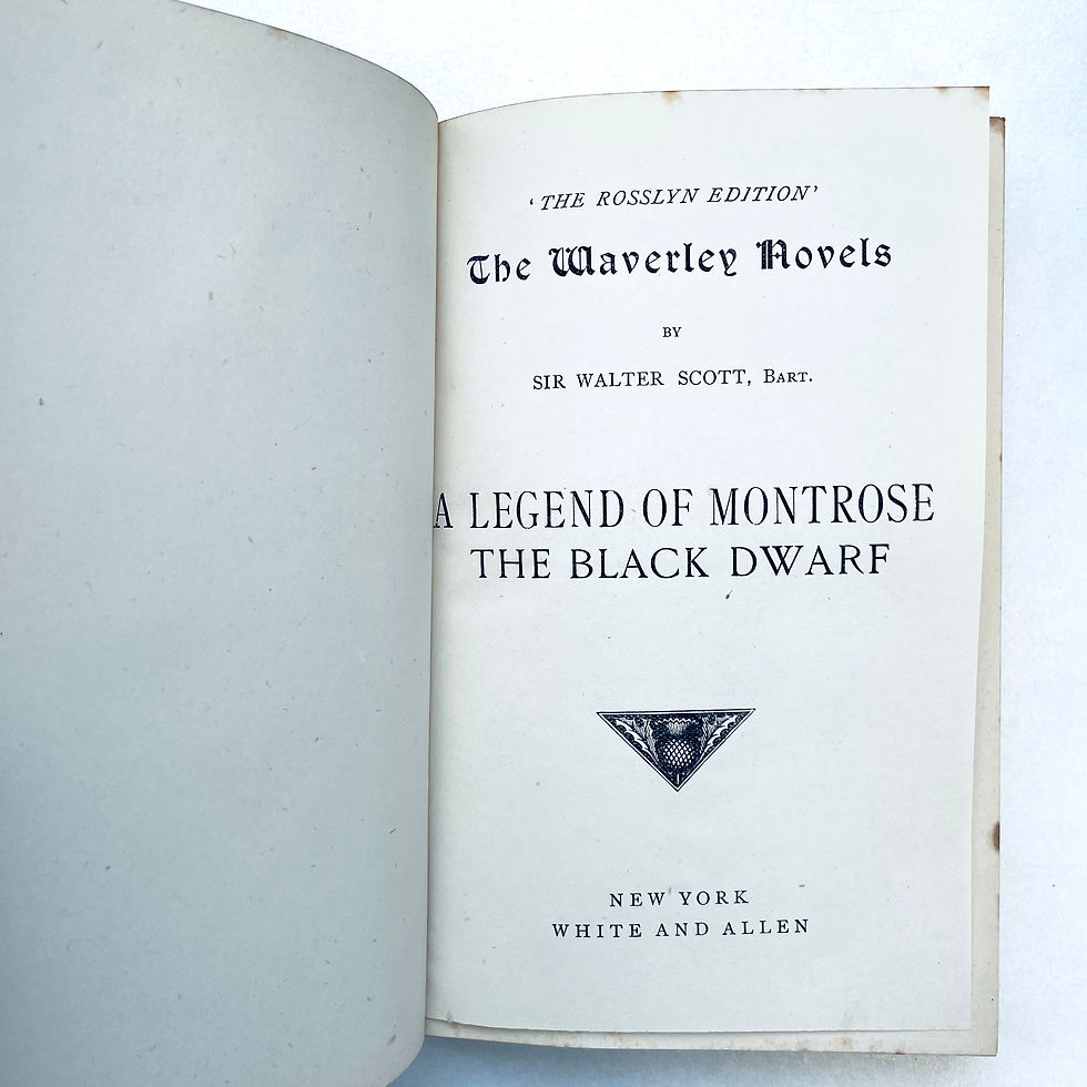 Miniatura: Title page of A Legend of Montrose & The Black Dwarf c1887 Rosslyn Edition published by White And Allen.