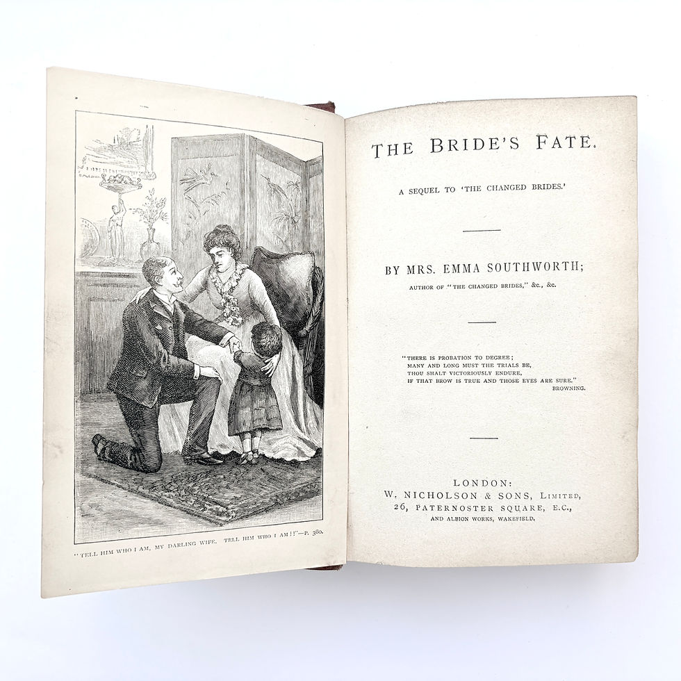 縮圖：The Bride’s Fate frontispiece illustration facing title page dramatic scene