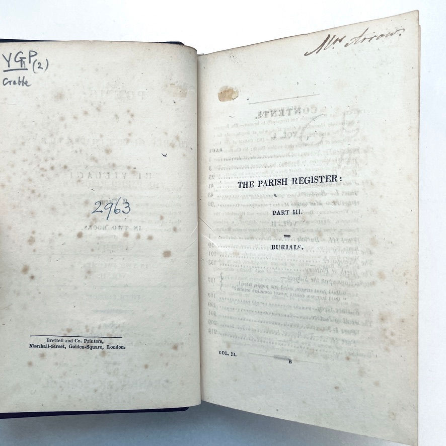 Miniature : Example of light foxing on early pages of Crabbe’s Poems.