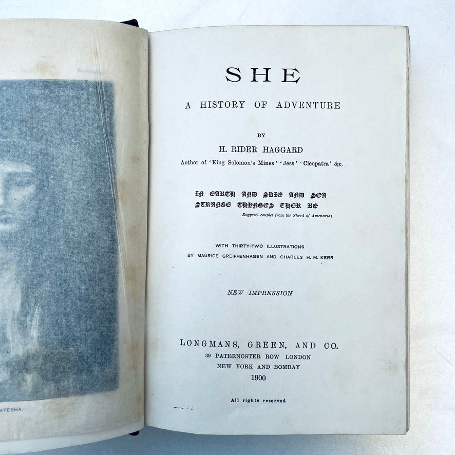 Miniatura: Title page of 1900 She – A History of Adventure by H. Rider Haggard