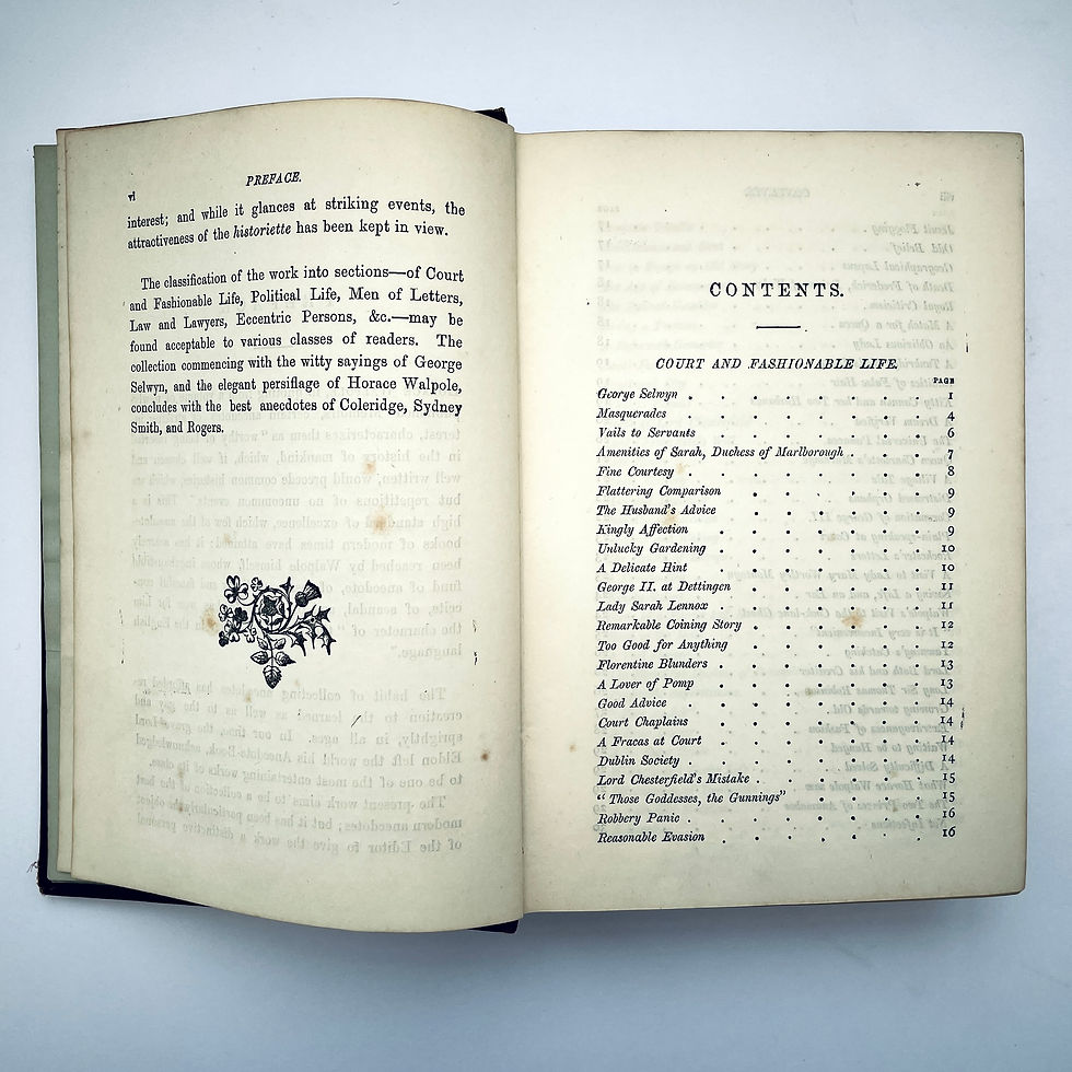 Miniatura: End of Preface and start of contents pages from political anecdotes section, Victorian edition