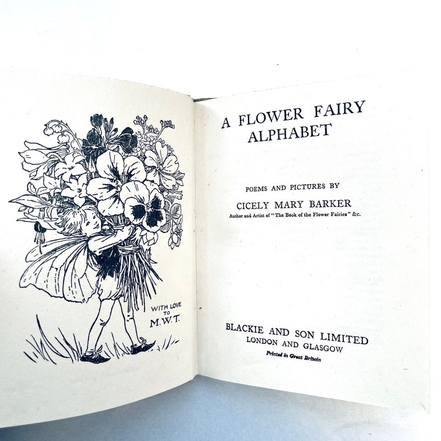 縮圖：Title page of A Flower Fairy Alphabet by Cicely M. Barker, Blackie & Son Ltd 1950s.