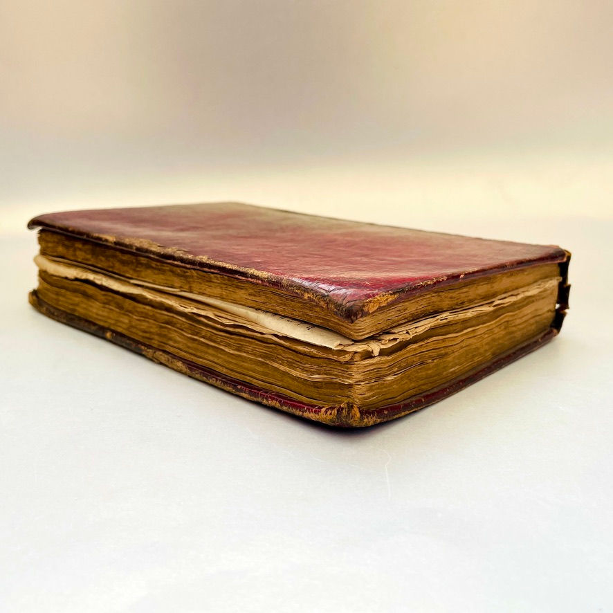 Miniature : 1807 Book of Common Prayer with top edge view of pages, Cambridge stereotype edition.