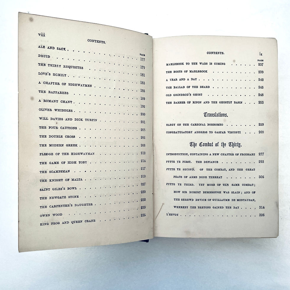 サムネイル： Contents page of Ballads, Romantic, Fantastical and Humorous.