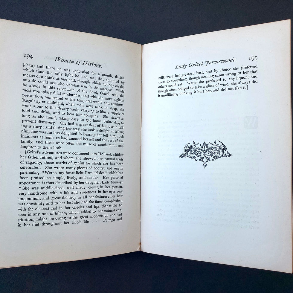 縮圖：Pages 194 and 195 chapter on Lady Grizel Jerviswoode Women of History 1896