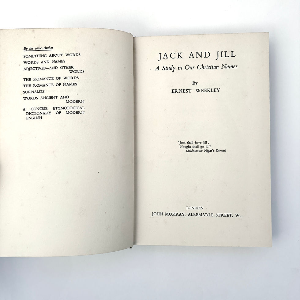 Jack and Jill title page by Ernest Weekley, John Murray 1939 study of our Christian names