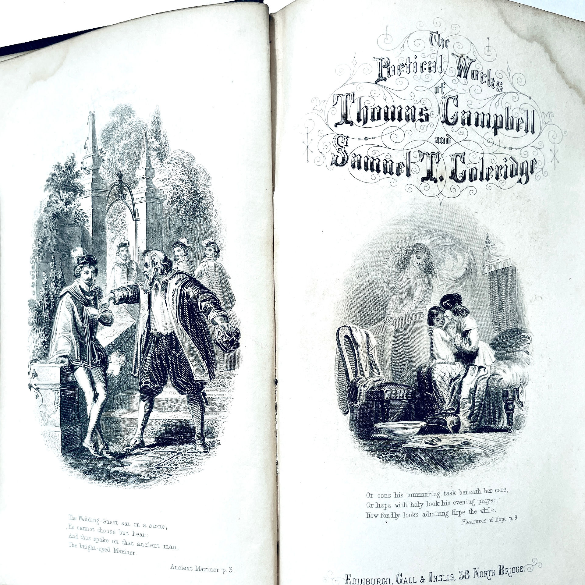 Illustrated title page of “The Poetical Works of Campbell & Coleridge” (1857) with engraved vignette