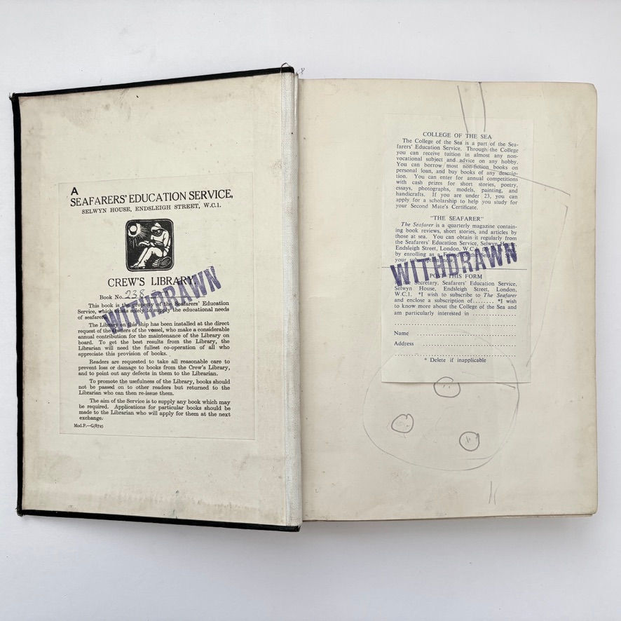Miniatura: Seafarers Education Service library label plates inside travel book