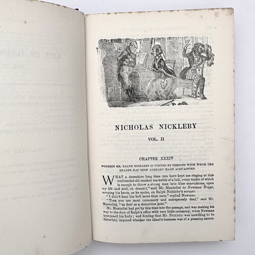 Miniatura: Opening of Chapter XXXIV with illustration in Volume II of Charles Dickens's Nicholas Nickleby