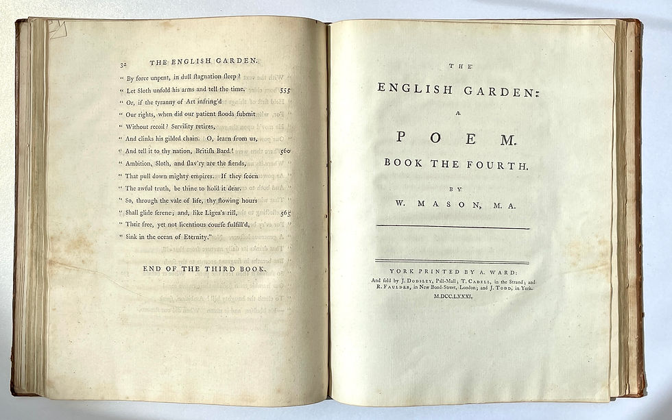 Miniature : Title page of Book the Fourth dated MDCCLXXXI in The English Garden