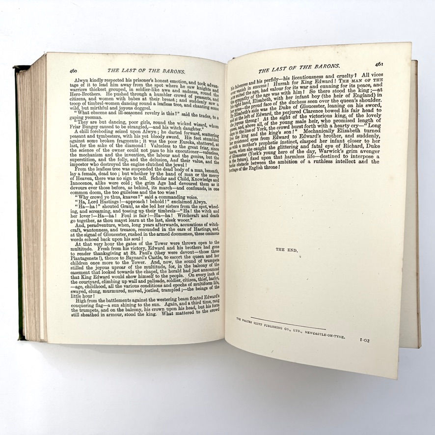 Miniature : Final page 461 showing printer's code "1-02" in The Last of the Barons