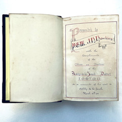 Presentation inscription to J.H. Hawkins in The Story of Ashby-de-la-Zouch Oddfellows