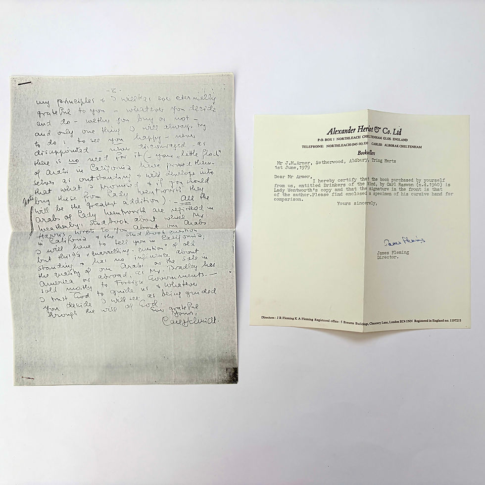 Miniatura: Authentication letter and handwriting specimen confirming Lady Wentworth provenance