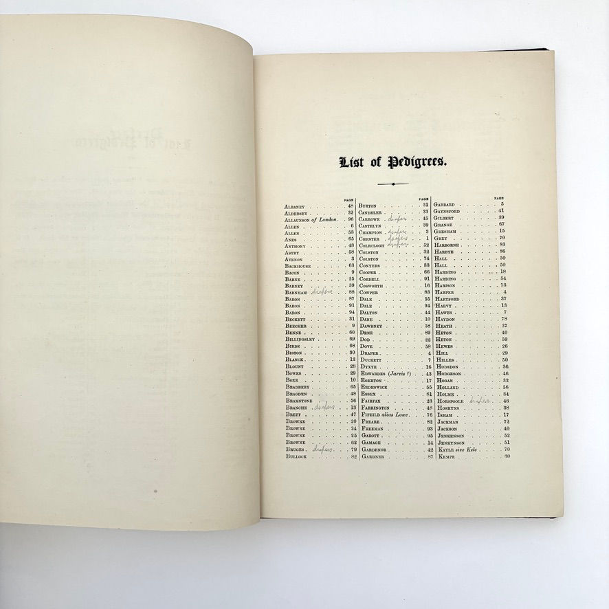 Miniaturbild: Opening list of pedigrees in Harleian Society heraldry publication