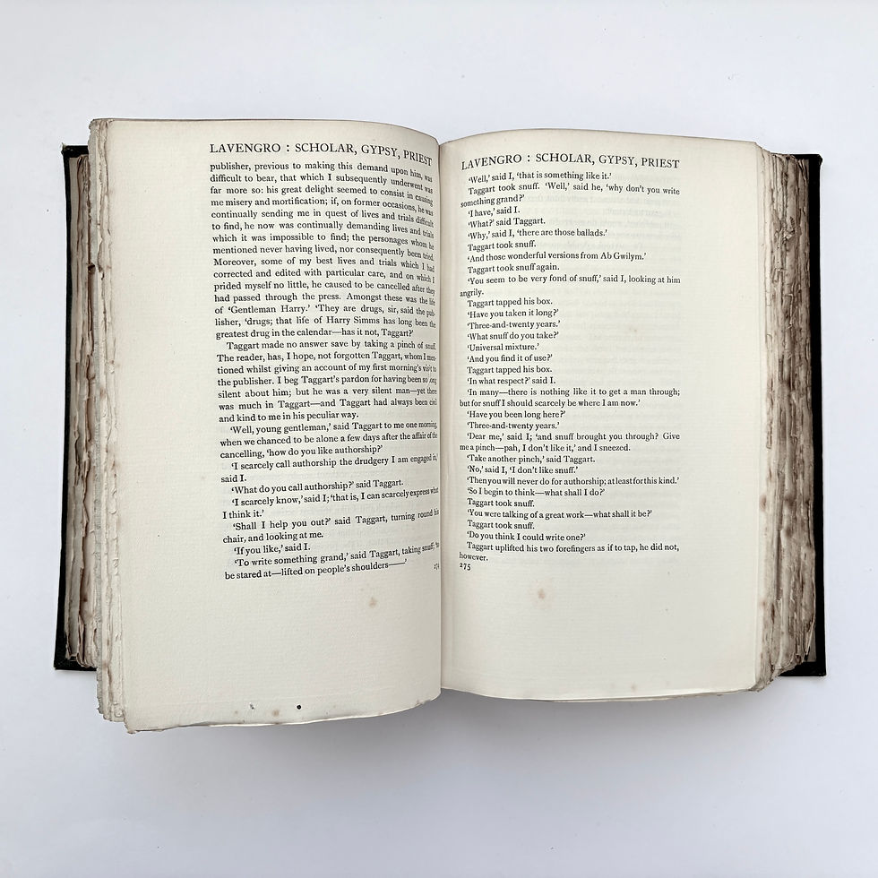 Thumbnail: Double page spread showing rough cut edges Lavengro Foulis illustrated antiquarian edition