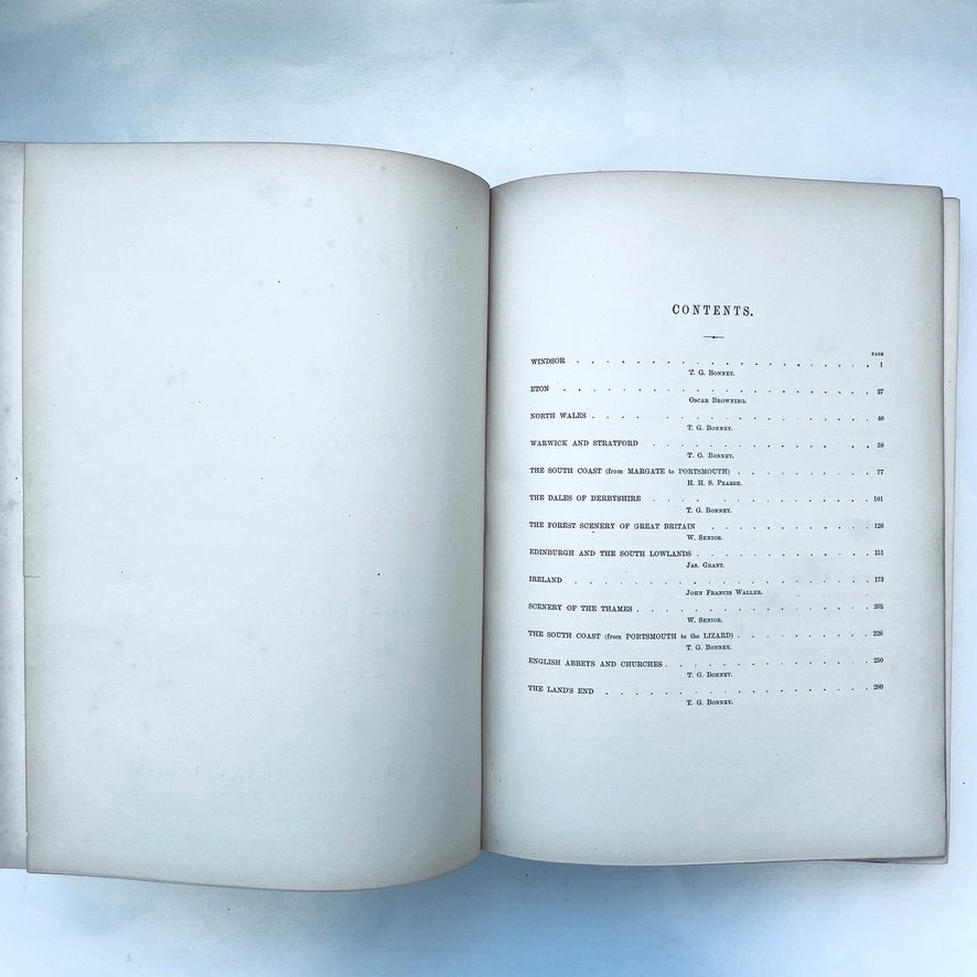 Miniature : Contents page of Picturesque Europe Volume I with clear Victorian typography.