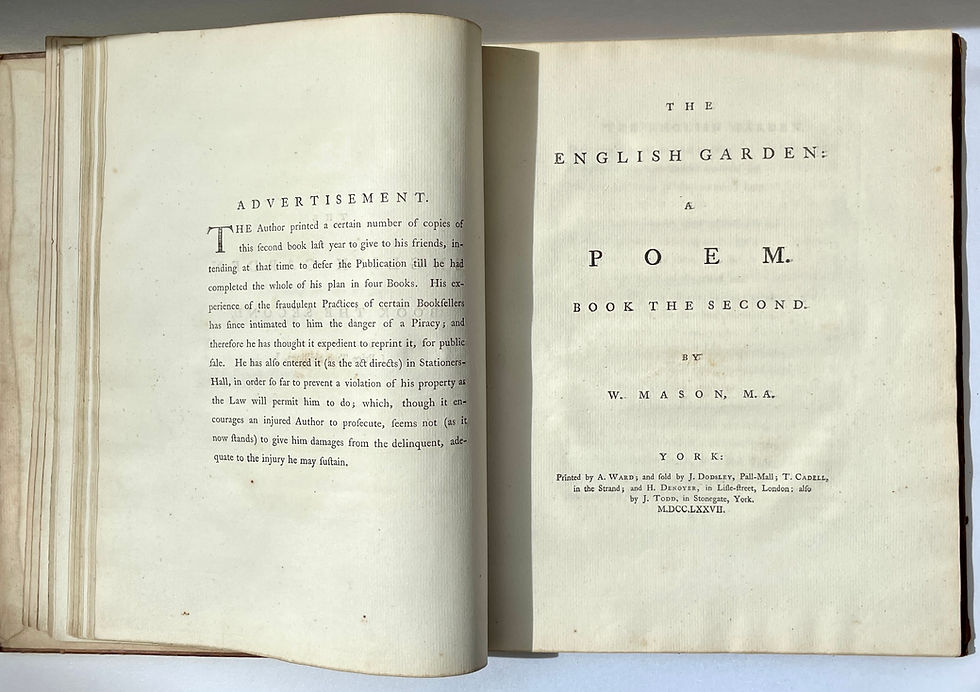 Miniature : Title page of Book the Second dated MDCCLXXVII in The English Garden