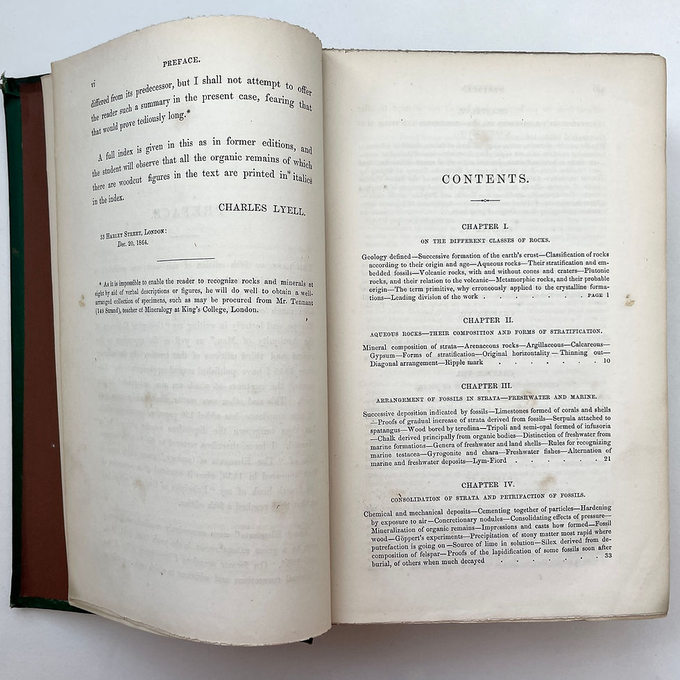 Thumbnail: Contents page of Elements of Geology, listing chapters and appendix