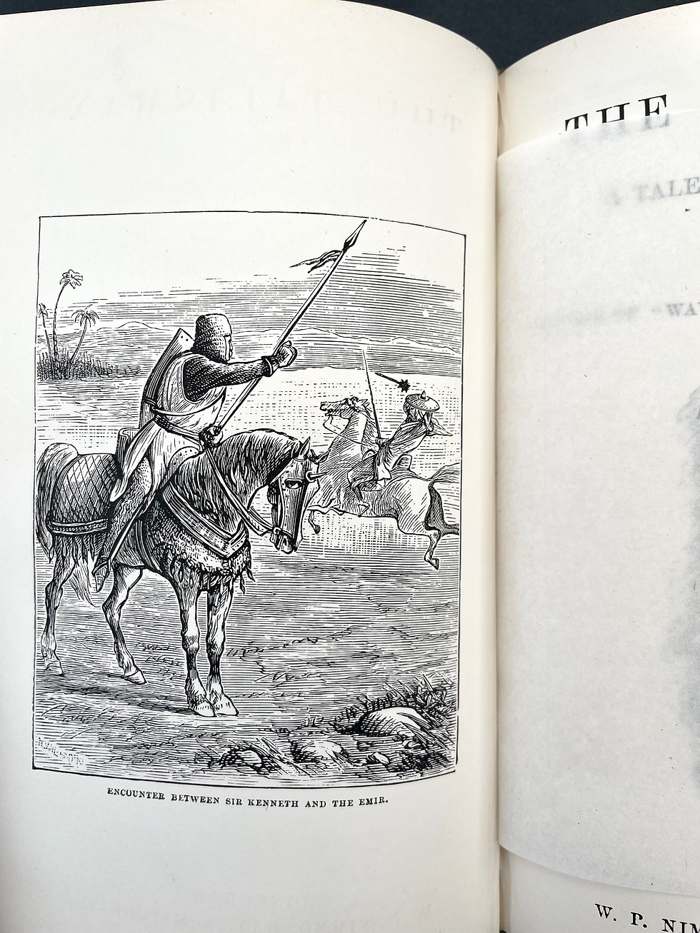 Miniatyrbild: Engraved frontispiece for The Talisman — detailed Crusader scene.