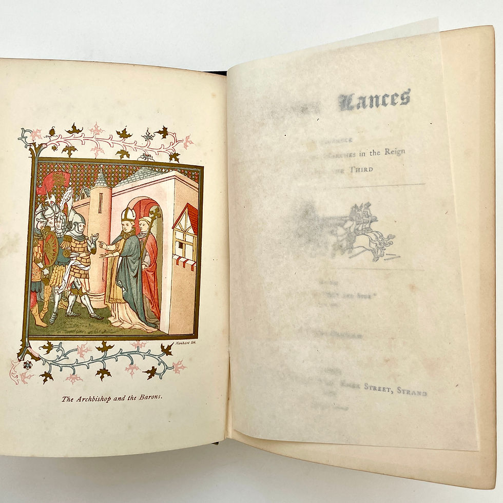 Pikkukuva: Frontispiece of Border Lances with hand-coloured lithograph plate by M. & N. Hanhart under original tissue guard