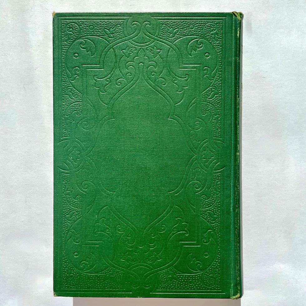 Rear decorative green cloth cover of The English School of Painting 1885 first edition, Chesneau.