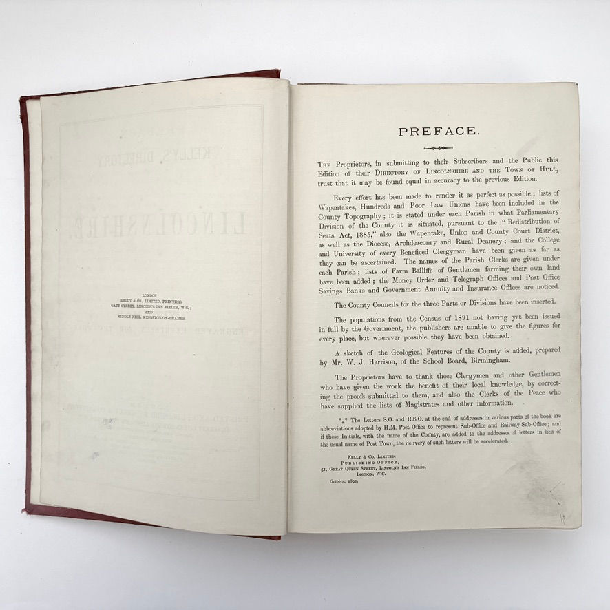Miniaturbild: Preface page Lincolnshire directory explaining parish and county structure