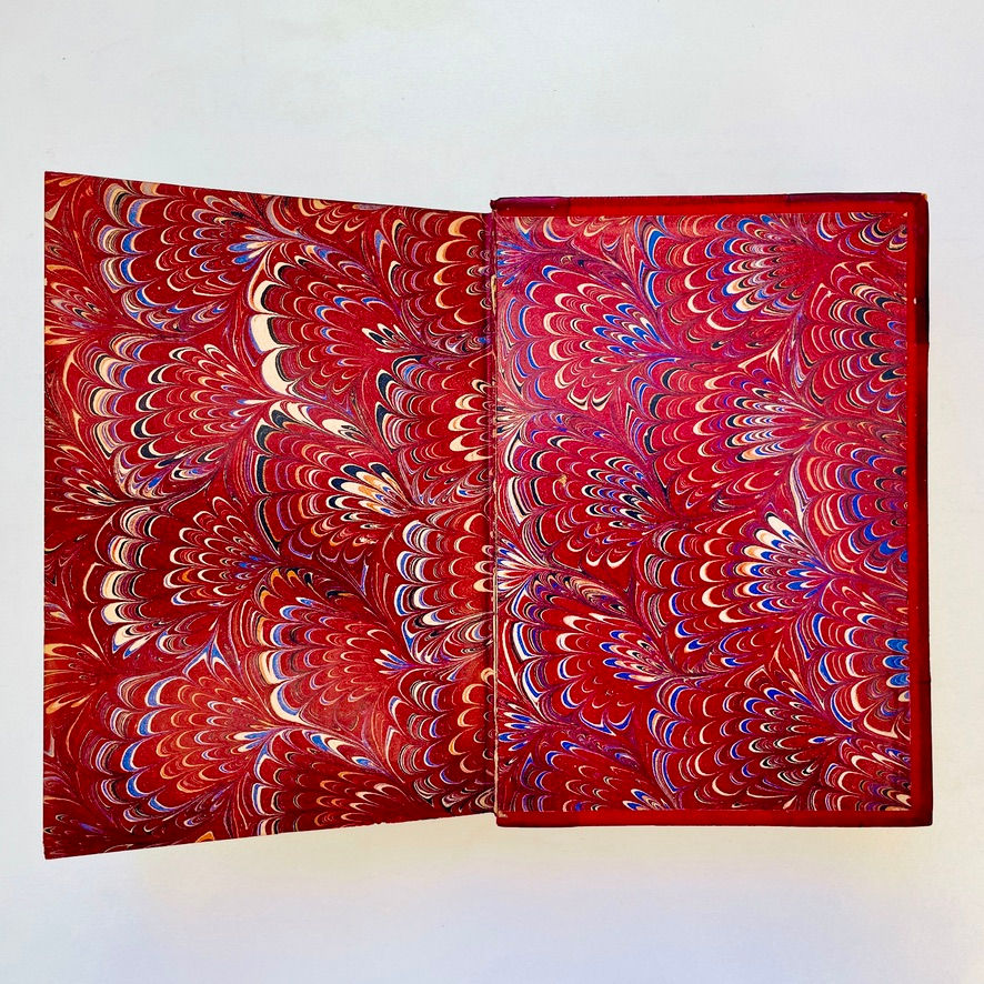 Miniaturbild: Marbled rear pastedown and endpaper, 1887 Thackeray Samuel Titmarsh Yellowplush Burlesques.