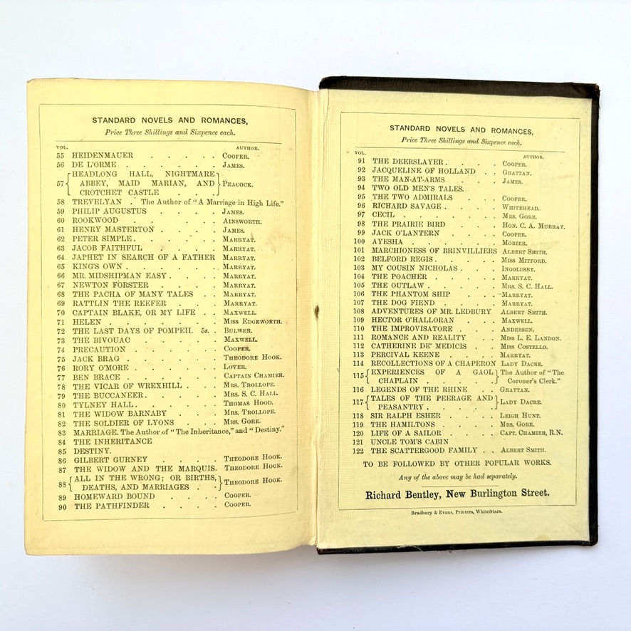 Pikkukuva: Back endpapers with publisher adverts Hajji Baba Morier Bentley 1850