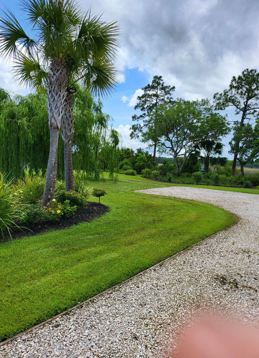 Sharply edged driveway landscape design