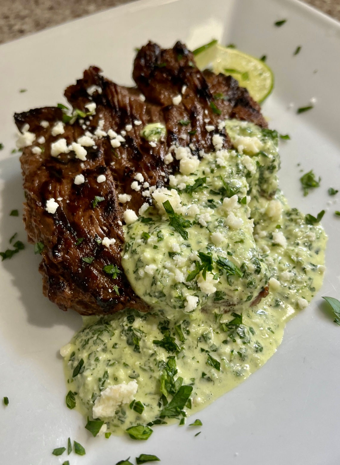 Grilled Marinated Skirt Steak with Aji Verde