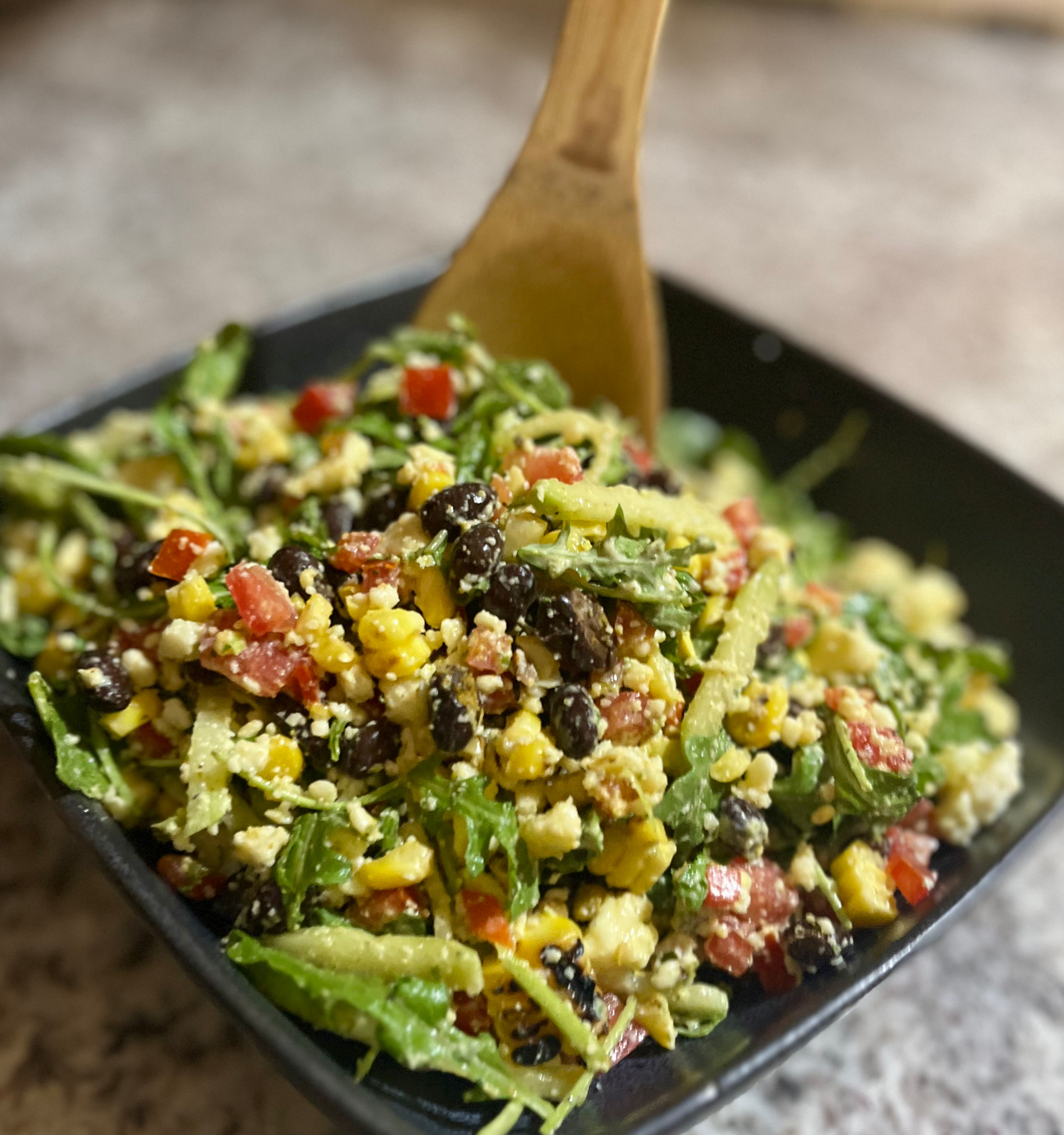 Southwest Charred Corn & Toasted Black Bean Salad with Green Goddess Dressing