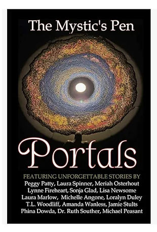 Portals anthology book cover featuring a mystical glowing portal artwork from The Mystic’s Pen, a collection of metaphysical and magical realism stories