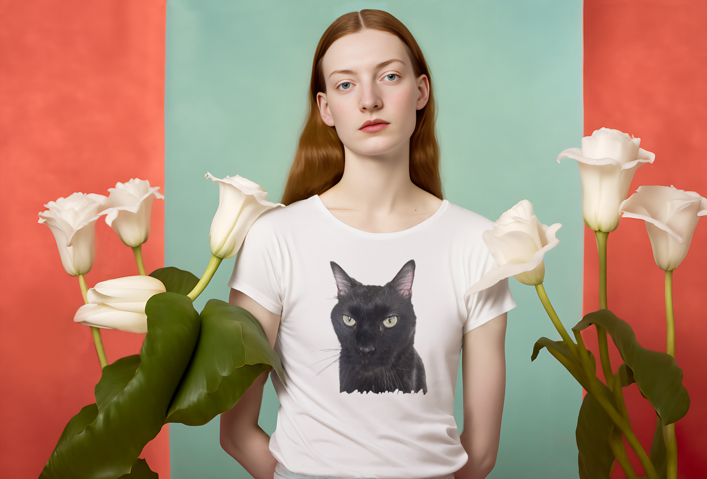 Black Cat Portrait Tee | Light Witch Script, Gothic Cat Graphic Shirt