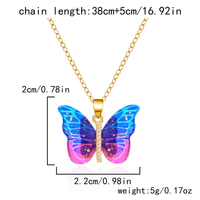 Thumbnail: Simple Resin Butterfly Necklace for Women Gradient Colorful Insect Pendant Clavi