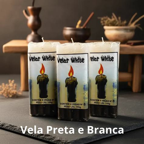 Vela Preta e Branca Palito Umbanda Orixá Obaluaê Preto Velho Exu Kit 3 Und