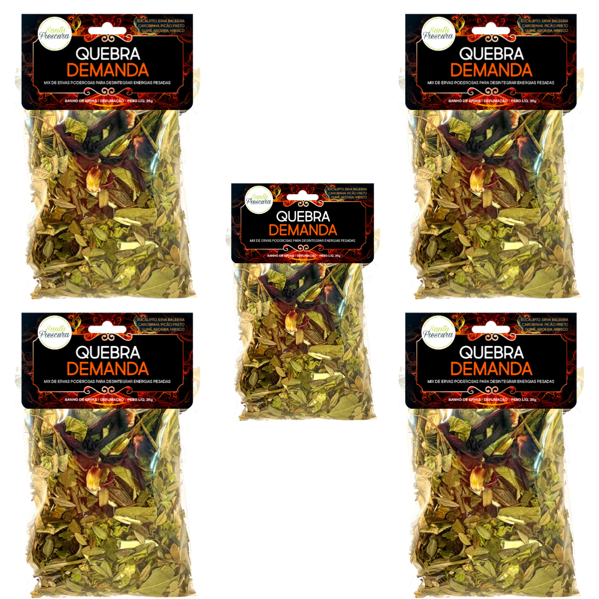 Banho Quebra Demanda Ervas Descarrego Completo Kit 5 Und