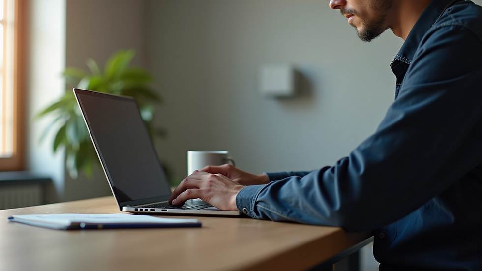 Eye-level view of a person using a laptop for remote online notarization