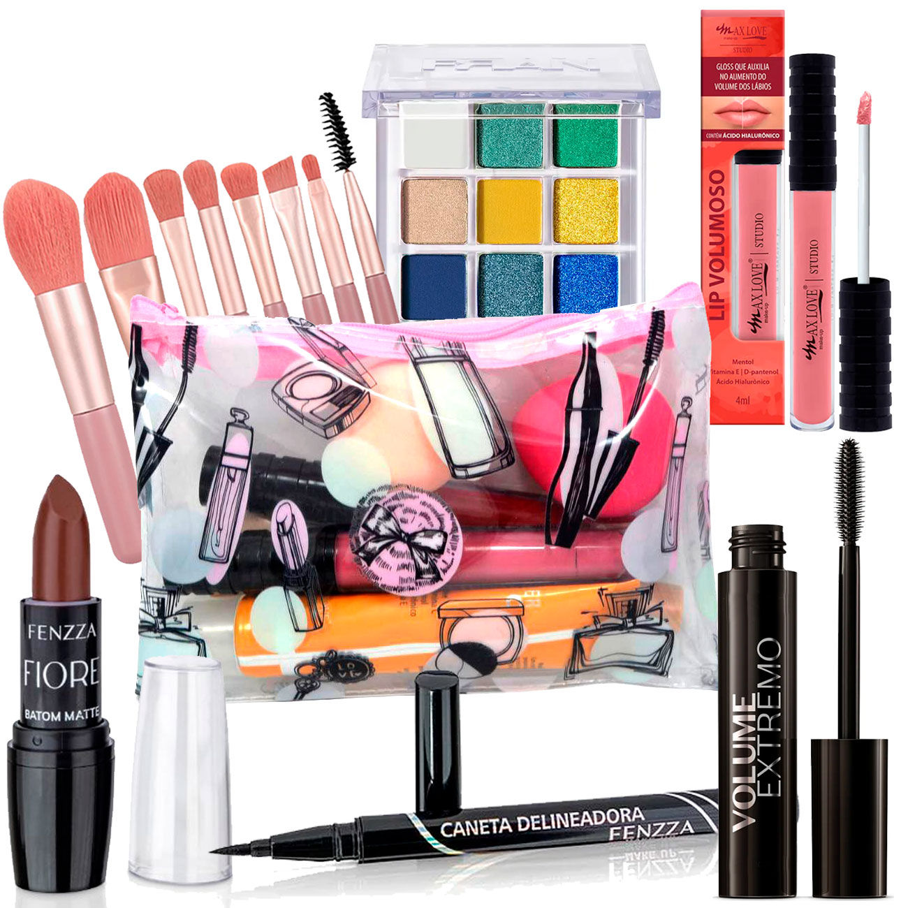 Kit C/7 items Makeup with Necessaire and Shadow Palette