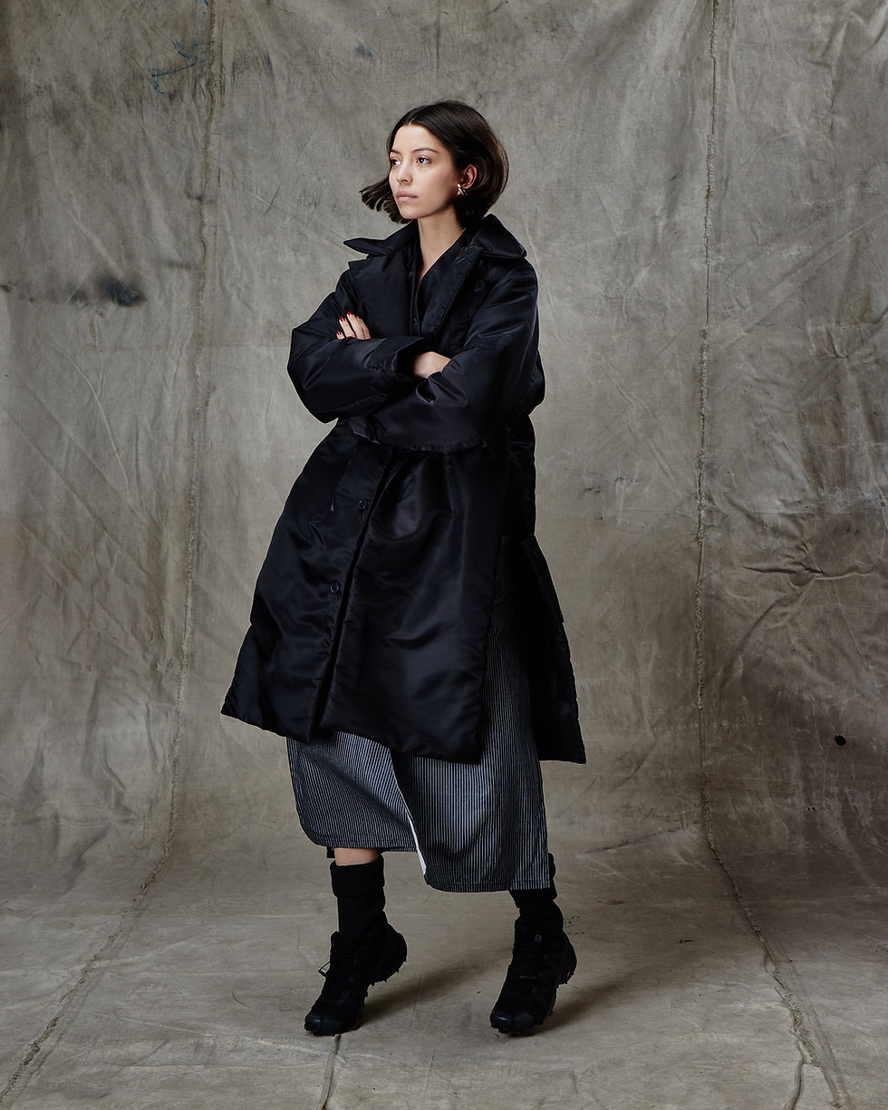 BLACK SATIN FILLED TRENCH