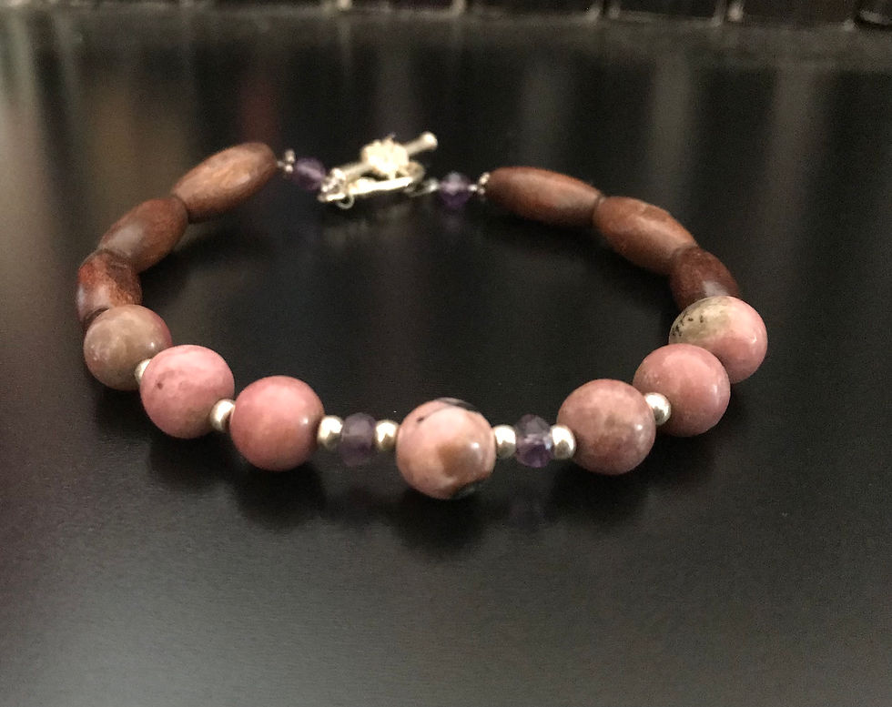 Miniature : Bracelet en rodochrosite et bois