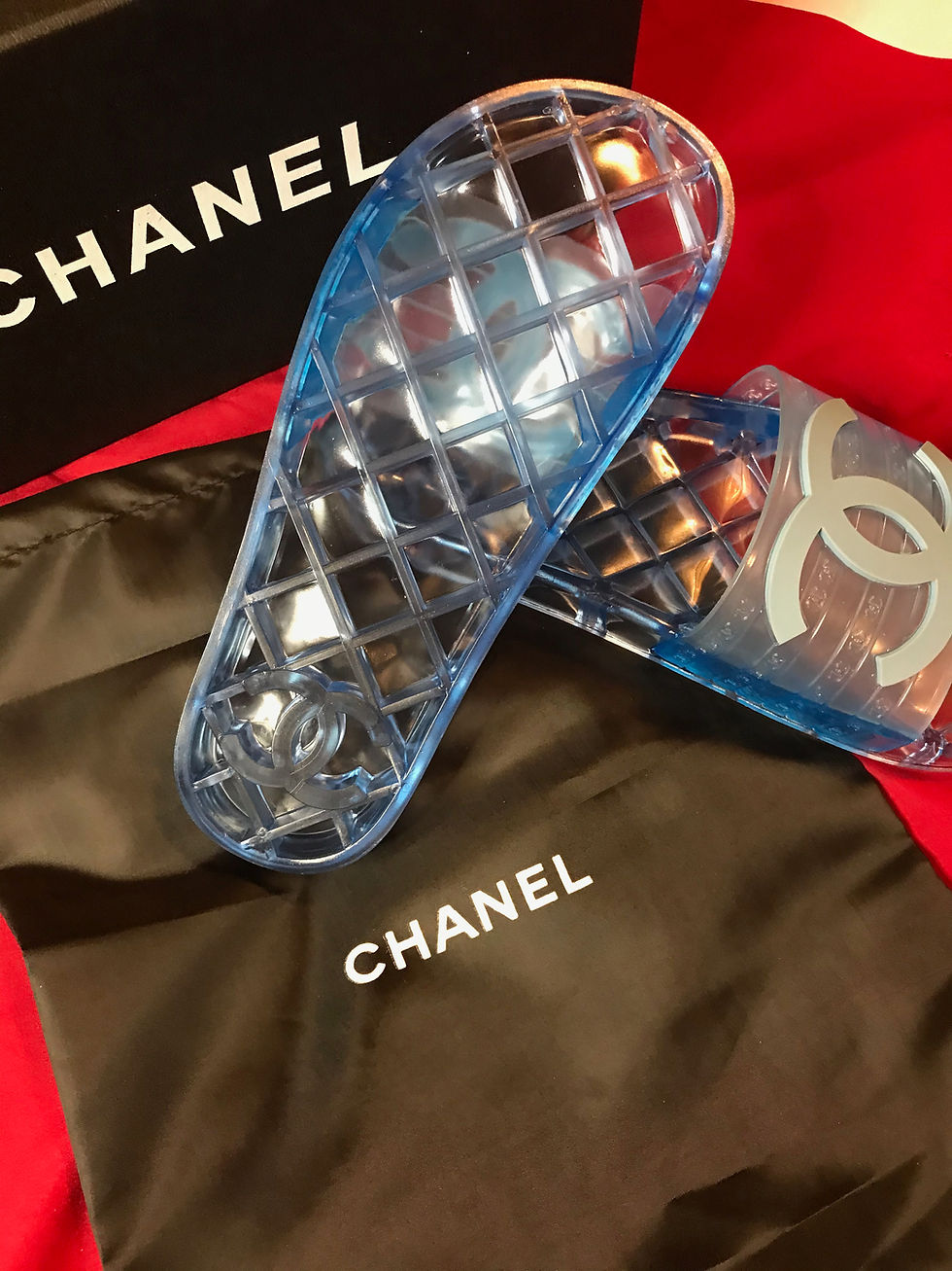 Thumbnail: Clear Chanel slides  WITH BLUE CC