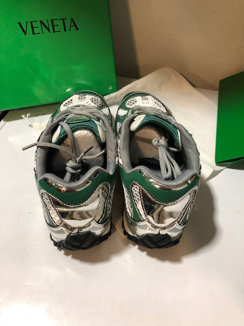 Thumbnail: silver andGreen Bottega Orbits.   45 only!!!!