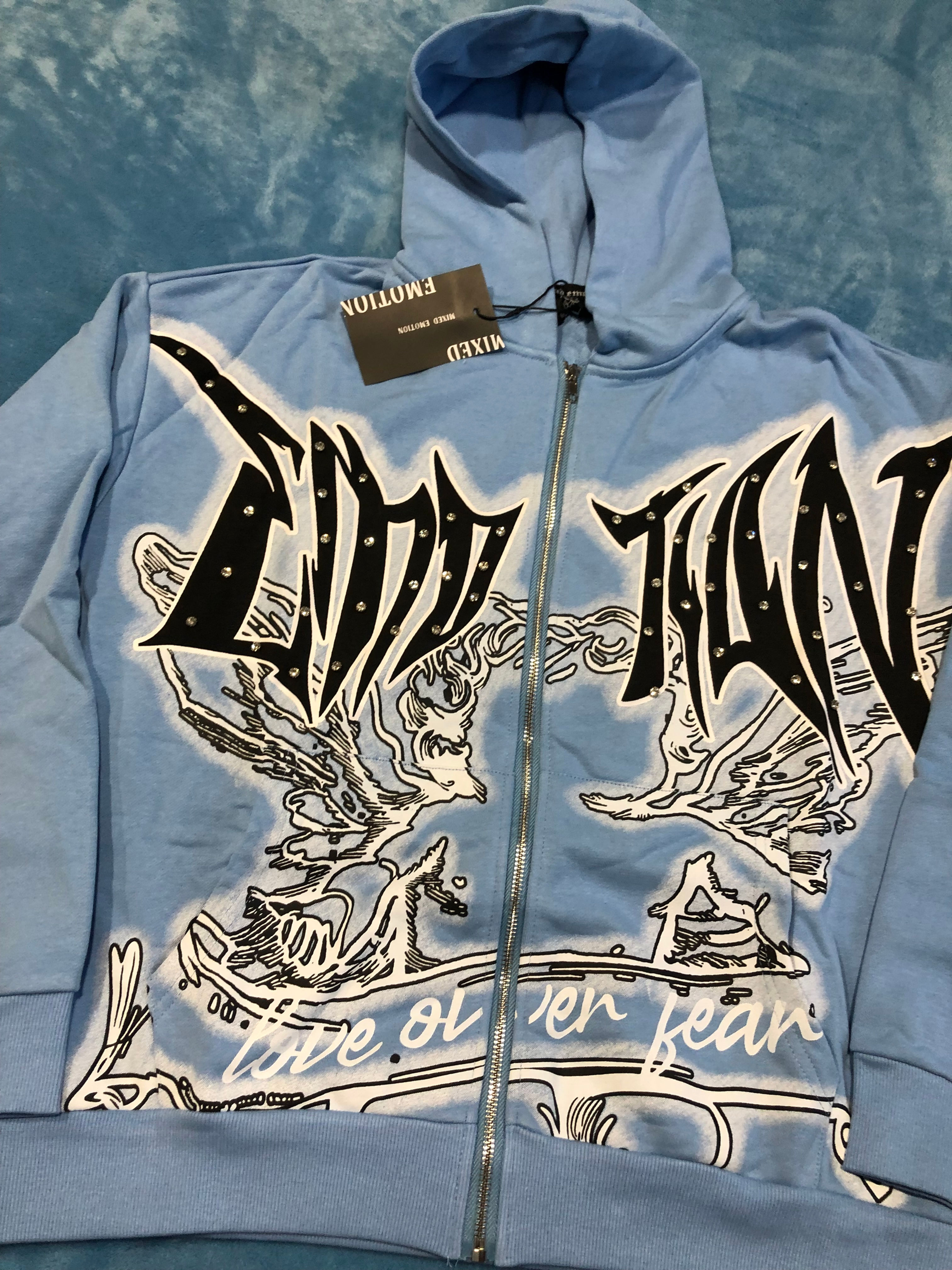 Sky blue Emotions diamond hoodie. limited