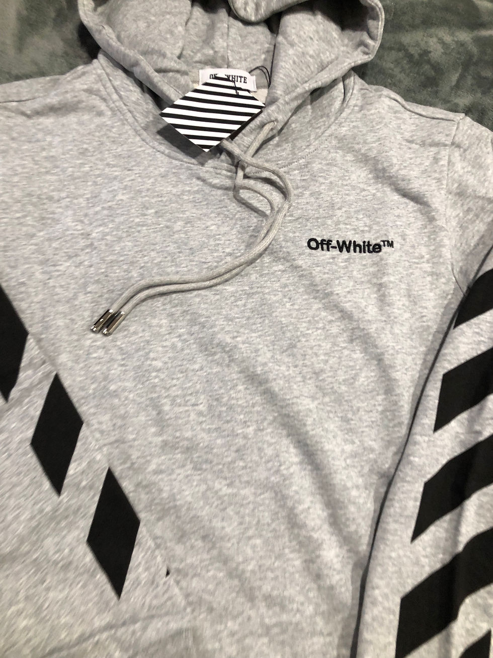 Thumbnail: off white hoodie. black or grey.  check for size and color