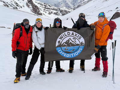 Wild Axis Expeditions team in full winter conditions