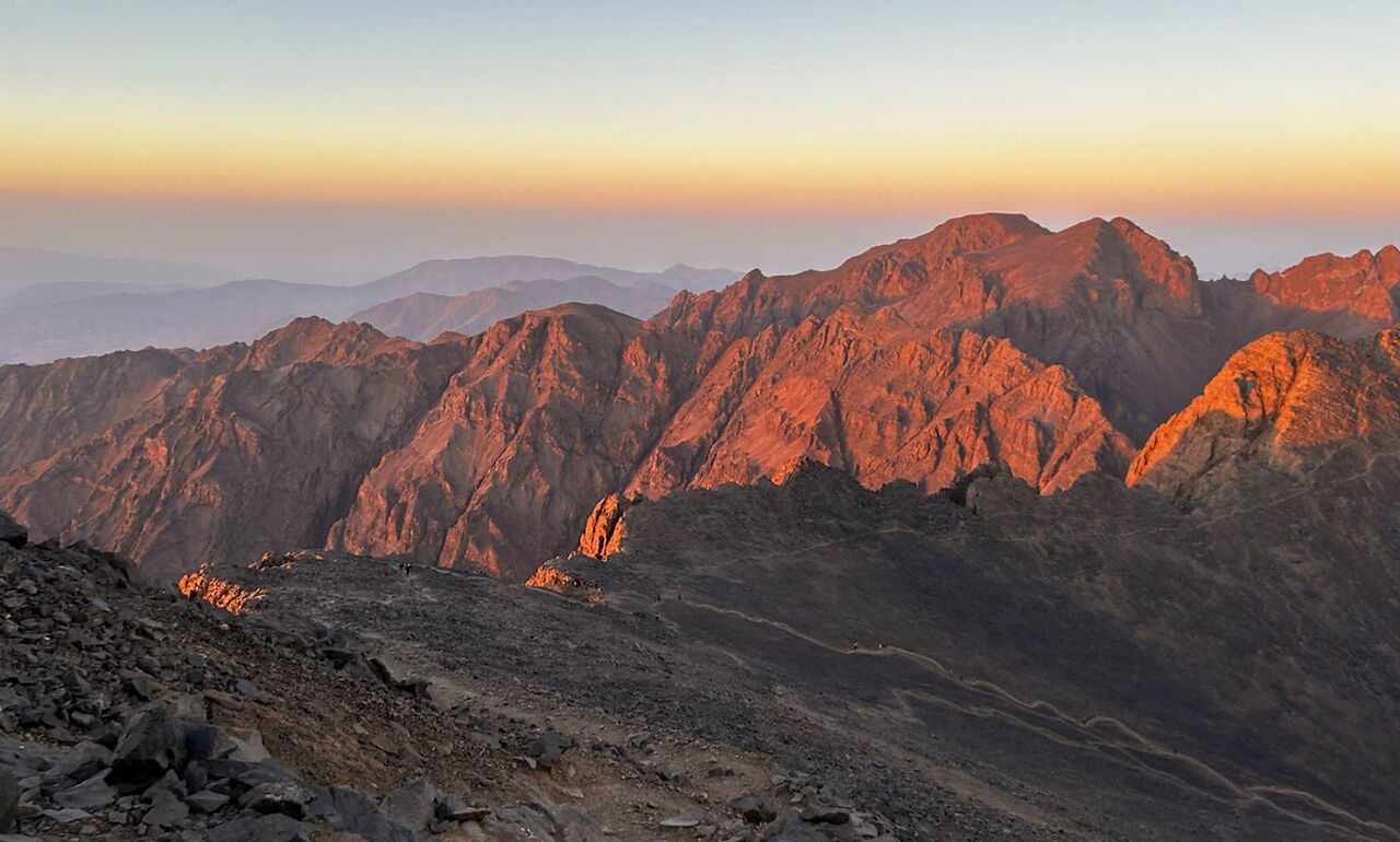 Amazing view from climbing Mount Toubkal in summer conditions