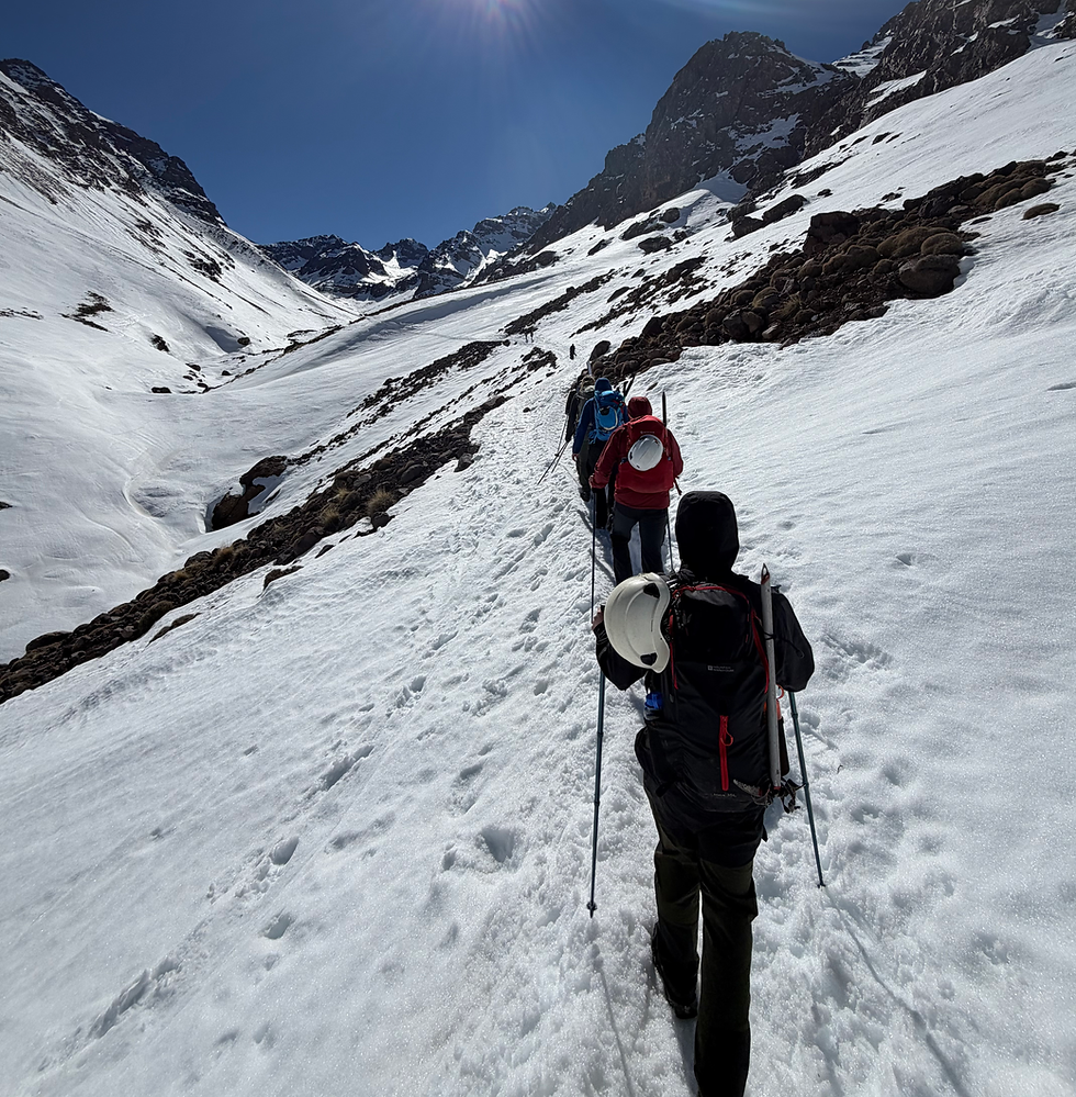 Hiking up to Mount Toubkal base camp.