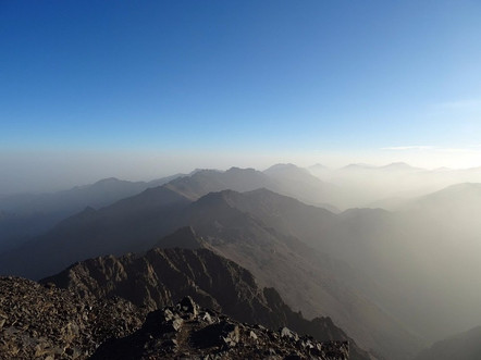View of the Atlas Mountains from the summit of Mount Toubkal