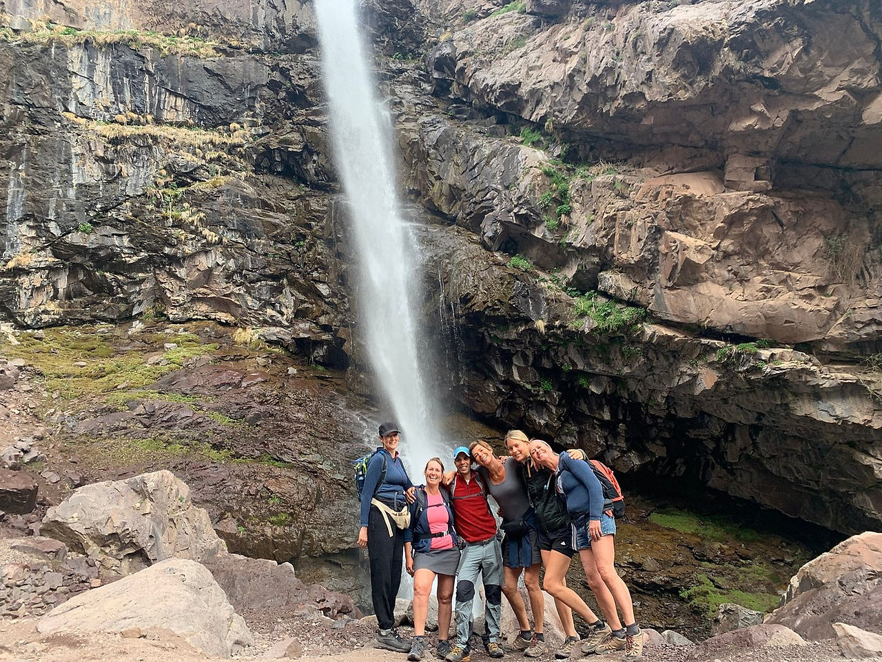 Abdul and happy clients at the Tamsoult falls