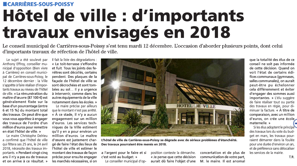 Mairie : 1 million d'€ de rénovation